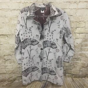 NWT Zashi White Chinese Print Art To Wear Coat Jacket